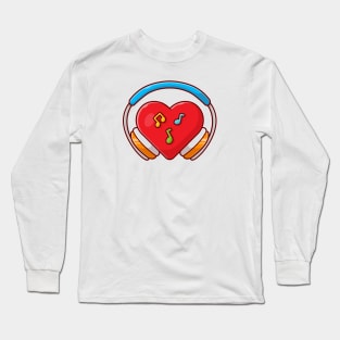 Red Heart Love Music with Headphone, Note, and Tune Music Cartoon Vector Icon Illustration Long Sleeve T-Shirt